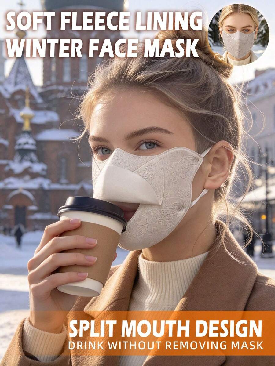 Warm Winter Mask, Comfortable To Wear, Featuring A Knitted Print Pattern; Designed To Allow Drinking While Worn-Ideal For Cycling. - Multicolor - View 1