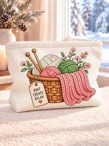 1PC New Knit Inspired Print Pattern Makeup Bag | French Print Travel Organizer Bag | Travel Essentials | Pool Must-Have | Toiletry Bag | Pool Storage Bag | Mother's Day Gift | Teacher's Day Gift | Suitable For Moms, Teachers, Friends And Nurses | Home Essentials | Graduation Gift | Easy To Clean Design | Portable Makeup Bag - Multicolor - View 4