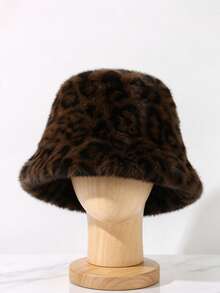 1pc Women's Fashion Leopard Print Versatile Plush Bucket Hat, Streetwear Travel Warm Anti-Cold Face-Slimming Bucket Hat - Fisherman's Hat - View 3