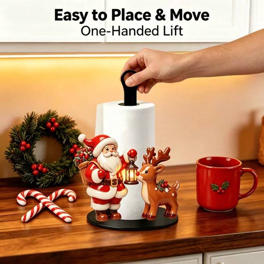 Christmas Paper Towel Holder Set With Santa Claus And Reindeer Figurines, Holiday Kitchen Napkin Holder, Suitable For Holiday Home Decor, Christmas Gift - Multicolor - View 1