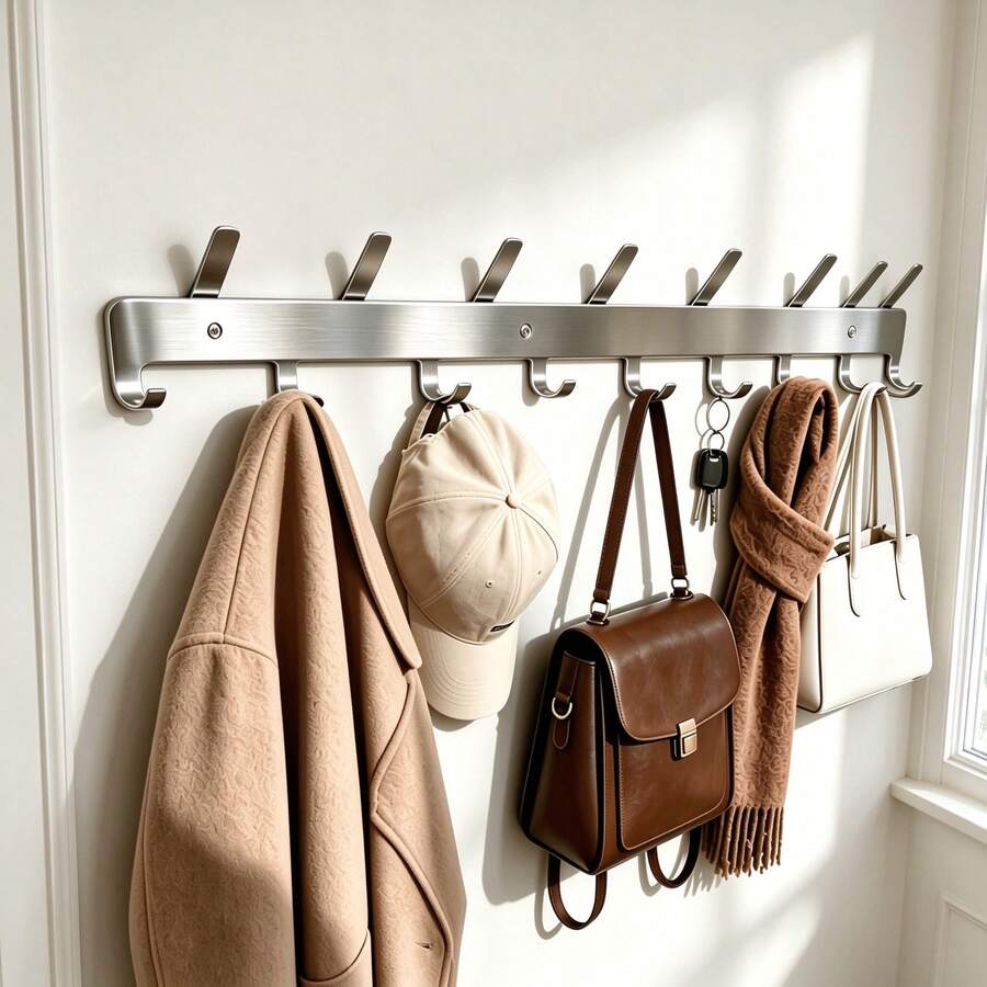 316 Stainless Steel Metal Wall-Mounted Coat Rack - Multi-Functional Bath Towel, Coat And Bag Hooks And Bathroom Towel Rack, Sturdy High-Weight Bearing Hooks, Suitable For Entryway, Bathroom, Kitchen And Other Practical Storage Racks, Applicable To Entryway, Bedroom, Bathroom, Kitchen, Used For Hanging Towels, Coats, Hats And Bags Storage And Organization Rack - Multicolor - View 1