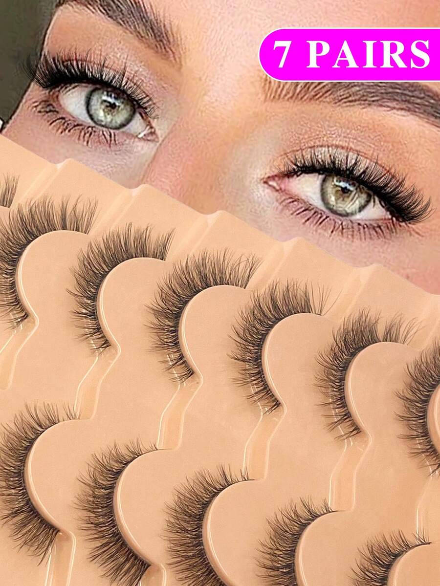 ENCHUW 7 Pairs Eyelashes Natural Look Wispy Eye Lashes Clear Band Lashes 3D Fluffy Soft Fake EyeLashes Extension False Eyelashes - Black - View 1