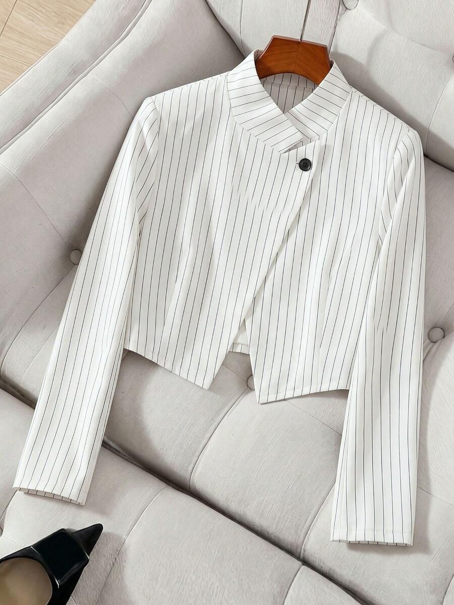 2027 New Women's Lightweight Blazer, Small Stand Collar Design, Asymmetric Front, Suitable For Autumn Business Casual Office Wear