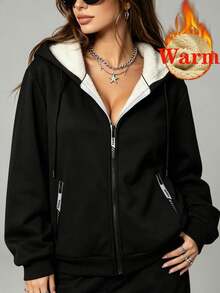 Women's Jacket, Multiple Colors Available, 1 Pair, Suitable For Daily Wear, Sports, Fitness, Outdoor Activities, Perfect Holiday Gift For Girlfriend, Lover, Mother - Black - View 2