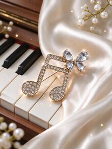 Sparkly Crystal Butterfly Music Note Brooch Pin, Musical Theme Suit Accessory Gift For Musicians - Note - View 5