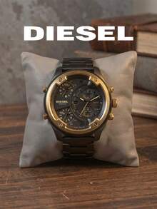 Diesel DZ7418 Men's Large Dial Dual-Tone Wristwatch, Quartz Chronograph Multi-Time Zone Dial, Black & Gold Metal Case, Industrial Street Style Men's Accessory - Black - View 1