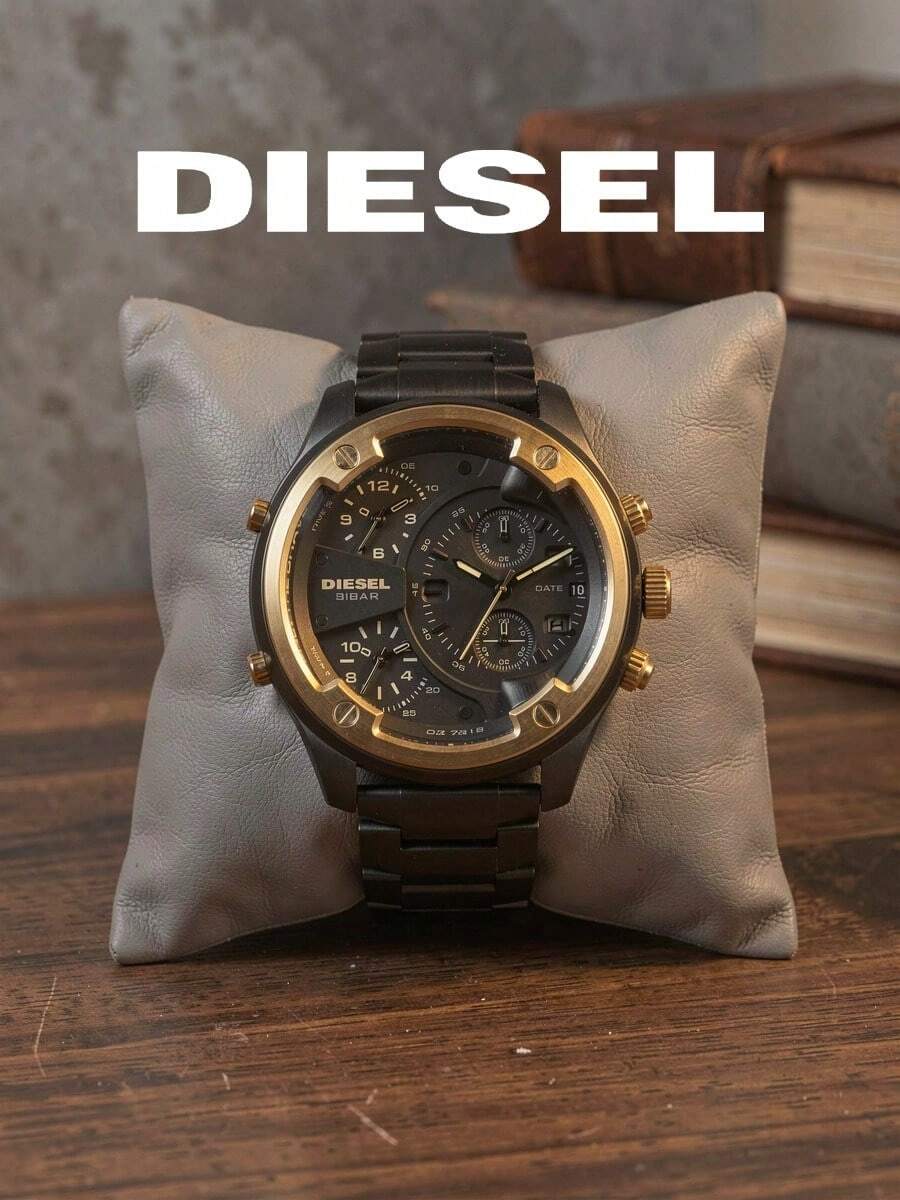 Diesel DZ7418 Men's Large Dial Dual-Tone Wristwatch, Quartz Chronograph Multi-Time Zone Dial, Black & Gold Metal Case, Industrial Street Style Men's Accessory - Black - View 1
