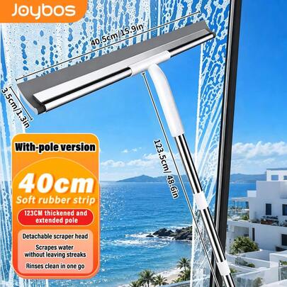 Joybos 1 pieza Limpiaparabrisas de vidrio con raspador, limpiaparabrisas de ventana de mango largo para el hogar, duradero, flexible, mango antideslizante, construcción robusta, rasqueta de ducha, herramienta de limpieza telescópica versátil para puertas de vidrio, azulejos, automóviles, espejos, ventanas, limpiador de ventanas de automóvil.
