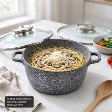10 Pieces Non‑Stick Granite Casserole Pot Set With Tempered Glass Lids,1.3L‑5.5L,16‑26cm,Multi‑Size Cooking Pots Compatible With Induction And Gas Stove For Home Kitchen Daily Stew Boil Cook - View 2