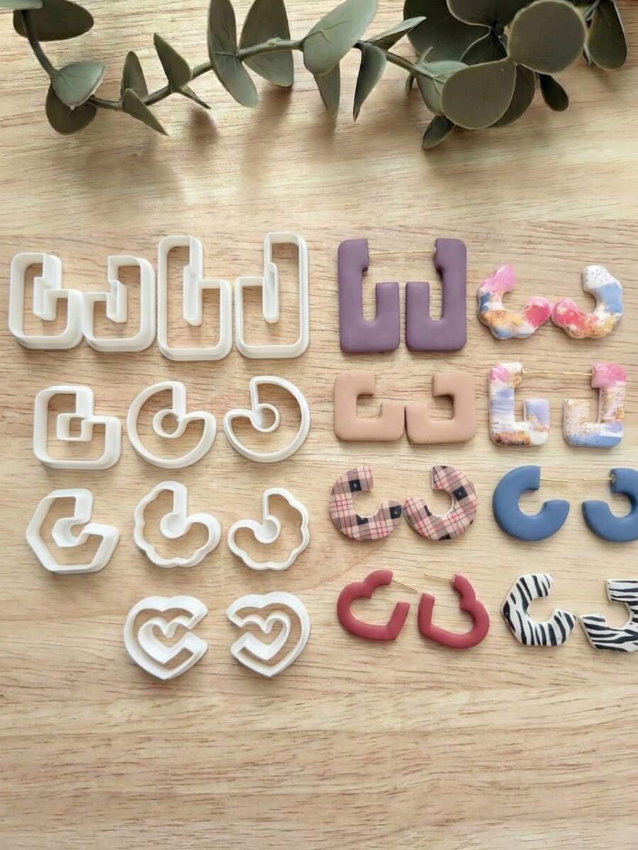 Geometric C Shape Hollow Clay Cutter, Abstract Open Hoop Silhouette Mold For Polymer Clay DIY Handmade Jewelry Craft Tool - White - View 1