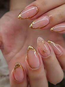 24pcs Handmade Long Slim Pointed False Nail Stickers, Pink French Tip, 3D Shell French Style, Water Drop & Floral Pattern, Y2K Style, Suitable For Women's Daily, Holiday And Travel Nail Decoration - Pink - View 5