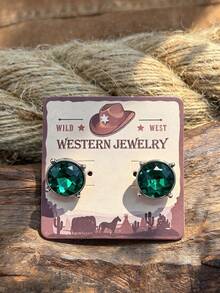 Western Cowboy Style Round Rhinestone Stud Earrings, Vintage Southwestern Single Shiny Crystal Exaggerated Stud Earrings For Women, Cowboy Rodeo Country Music Festival Party Jewelry Gift, Suitable For Daily Wear, Dates, Theme Parties, Will Surely Receive Many Compliments From Friends After Wearing - Round Earrings - View 9