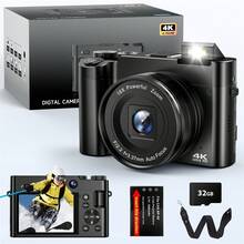 SONGDIAN DC218 數位相機 4K Ultra HD 64MP Vlog 相機，附 32GB SD 卡、1050mAh 電池、16 倍光學變焦、2.8 吋螢幕、自動對焦、LED 閃光燈、即拍即印攝影相機，適合成人，輕巧便攜，旅行 Vlog 完美禮物 - 相機+記憶卡 - 查看 2