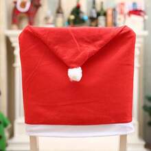 10 Sets (10 Christmas Chair Covers And 10 Tablecloths) - Santa Hat Chair Covers - Christmas Chair Back Covers For Christmas Decoration - Perfect For Dining Table/Home Dining Room/Cafe - Red and White - View 4