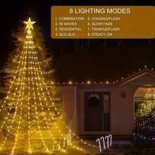 USB Christmas Tree Star Waterfall Lights, Popular Holiday Decoration Lights With Star-Shaped Pendant, Hanging Light Strings Create Beautiful Waterfall Lighting Effect. Available In 3 Specifications, 2M 196LEDs Version With 9 Light Strips, Multi-Layered Hanging Design. USB Powered, Plug And Play, Compatible With Power Bank, Adapter, Computer USB Port - USB Christmas Tree Star Waterfall Lights - View 4