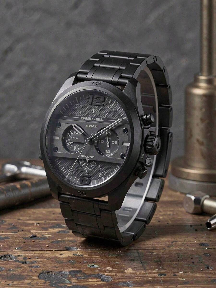 Diesel DZ4362 Industrial Style Durable Men's Watch | Quartz Chronograph, Textured Black Dial, Black Metal Case, Streetwear Men's Accessory - Black - View 1
