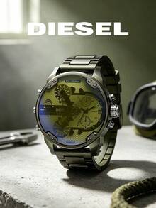 DIESEL DZ7485 Men's Oversized Multi-Time Zone Chronograph Watch, Military Green Steel Band, Multi-Dial, Industrial Casual Men's Watch - Green - View 6