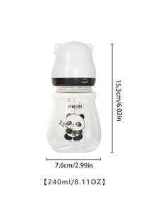 1 bình sữa em bé miệng rộng họa tiết gấu trúc, chất liệu PP, núm ti silicone, phù hợp cho trẻ sơ sinh từ 0-1 tuổi - Đen và trắng - Xem 10