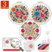 مجموعة تطريز 15x15 سم/5.9 بوصة أو 20x20 سم/7.9 بوصة مجموعة DIY مع نمط زهري. للمبتدئين البالغين. تشمل القماش والتعليمات والإطار والإبر والخيوط. هدية رائعة للأصدقاء/العائلة. ديكور فني للمنزل أو المكتب. - زهري - مشاهدة 16