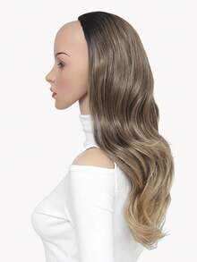 22inch Wavy Hair Extension Ombre Brown With Dark Root And Light Tail Hair Pieces For Women Synthetic Long 3/4 Half Wig For Daily Use - Ombre - View 5
