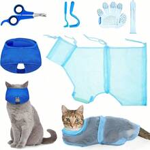 Pet Grooming & Cleaning Kit With Cat Muzzle, Grooming Tools, Cat Bathing Bag And Pet Nail Clipper - Multicolor - View 1