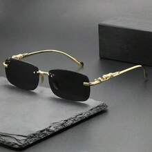 1 Pair Vintage Fashion Rimless Metal High-End Glasses, Suitable For All Seasons, Elegant High-End Unisex Glasses With Leopard Decoration Square Fashion Glasses, Unisex - Multicolor - View 9