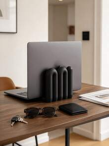 3D Printed Wavy Laptop Stand & Desktop Organizer, Dual Function Computer Support And Desk Storage. Unique Wavy Pattern With Artistic Design, 3D Printed With Fine Craftsmanship. Elevates Laptop To Optimize Viewing Angle, Assists Heat Dissipation, Frees Up Desk Space, Can Store Various Small Stationery. Compatible With Most Laptops, Suitable For Home, Office And Study, Practical Desktop Decor & Storage All-In-One Stand. - Multicolor - View 4