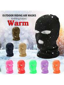 1pc 3-Hole Knitted Full Face Ski Mask, Warm Winter Knitted Balaclava Hat For Outdoor Sports - Multicolor - View 2