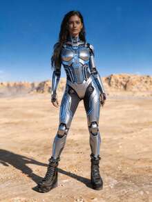 Future Warrior Jumpsuit, Music Festival Cosplay Stage Performance Outfit, Music Festival Party Rave Y2K Halloween Party Role Play - Blue - View 9
