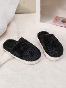 Girls' Thick Home Slippers, Mid-To-Large Children, Slippers, Autumn/Winter - Black - View 2