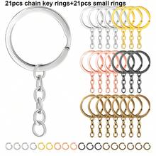 42 món (21 móc khóa xích + 21 vòng nhỏ) móc khóa phẳng hợp kim đa năng có vòng treo, phù hợp làm charm túi xách, móc khóa DIY, đồ thủ công, treo chìa khóa xe, dây đeo, quà tặng lễ hội (có 5 màu) - Dây chuyền vòng tròn nhỏ mặt phẳng - Xem 6