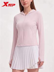 XTEP Knit Hooded Top | Women's Summer New Slim Waist Lightweight Ice Silk Sun Protection Skin Jacket Outdoor Milkshake Pink - Milkshake Powder - View 1