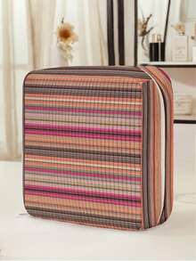 1pc Striped Printing Corduroy Multi-Compartment Storage Zipper Sanitary Napkin Pouch, Portable Travel Period Bag For Student ,Women - Multicolor - View 8