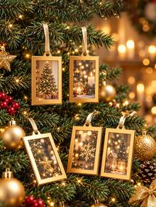 Christmas Acrylic Photo Frame Decor, Double-Sided Rectangular Gold Frame, Suitable For Christmas Holiday Party, Home Decor And Photo Frame Souvenir Gift - Multicolor - View 6