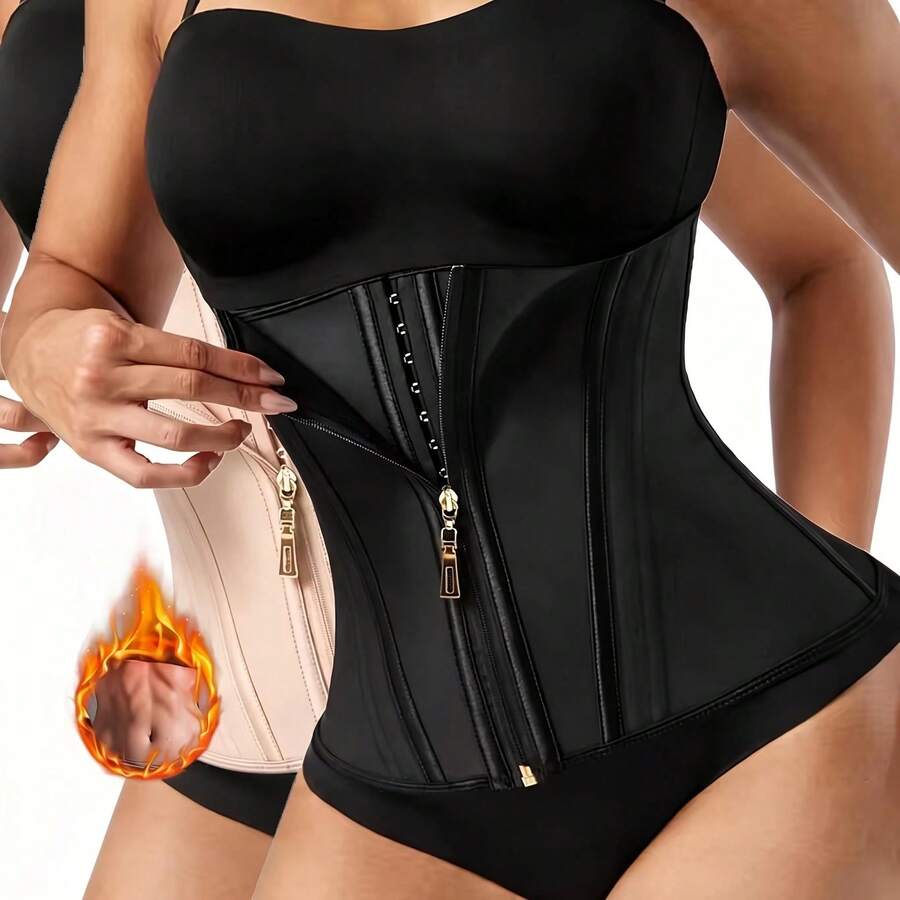 1pc Women's Waist Training Belt With Zipper And Hooks, 2-In-1 High Compression Waist Trainer, Breathable Tight Abdominal Shaping, Yoga Compression Bodysuit, Fitness Workout Shaping Wear, Suitable For Multiple Occasions, Summer, Winter, Spring, Autumn - Multicolor - View 1