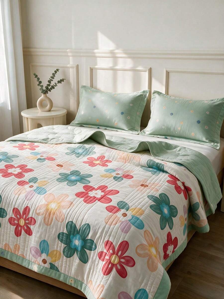 1pc Ultra Soft Cooling Quilt - Lightweight All-Season Bedding, With Stylish Plaid Pattern, 100% Polyester, Machine Washable Suitable For Single/Double Bed, Hotel, Camping And Home Decor, Back To School/Semester/Dorm Bedding Hotel-Grade Luxury Bedding | Modern Stitched Design | Embossing Technology - Green - View 1