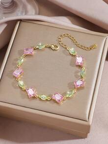 1pc Luxury Rhinestone Zirconia Diamond Rhombus Bracelet For Women, 2 Colors Available, Summer Fashion Beach Accessory, Suitable For Daily Wear, Office Commute, Small Gift For Female Friends - Exquisite Bracelet - View 2