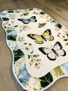Pinkie Home - 1pc Asymmetrical Irregular Shape Butterfly Rug - Modern Aesthetic, Machine Washable, Non-Slip - Print Living Room Rug Area Rug/Carpet/Bath Mat, Suitable For Bathroom, Kitchen, Entryway, Hallway, Bedside, Living Room, Bedroom, Home Decor - Green - View 4