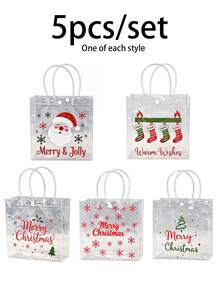 1 Set Transparent Christmas Gift Bags - Plastic Gift Bags With Handles And Ribbons, Suitable For Christmas Party Gifts - Multicolor - View 11