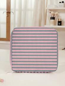 1pc Striped Printing Corduroy Multi-Compartment Storage Zipper Sanitary Napkin Pouch, Portable Travel Period Bag For Student ,Women - Multicolor - View 11