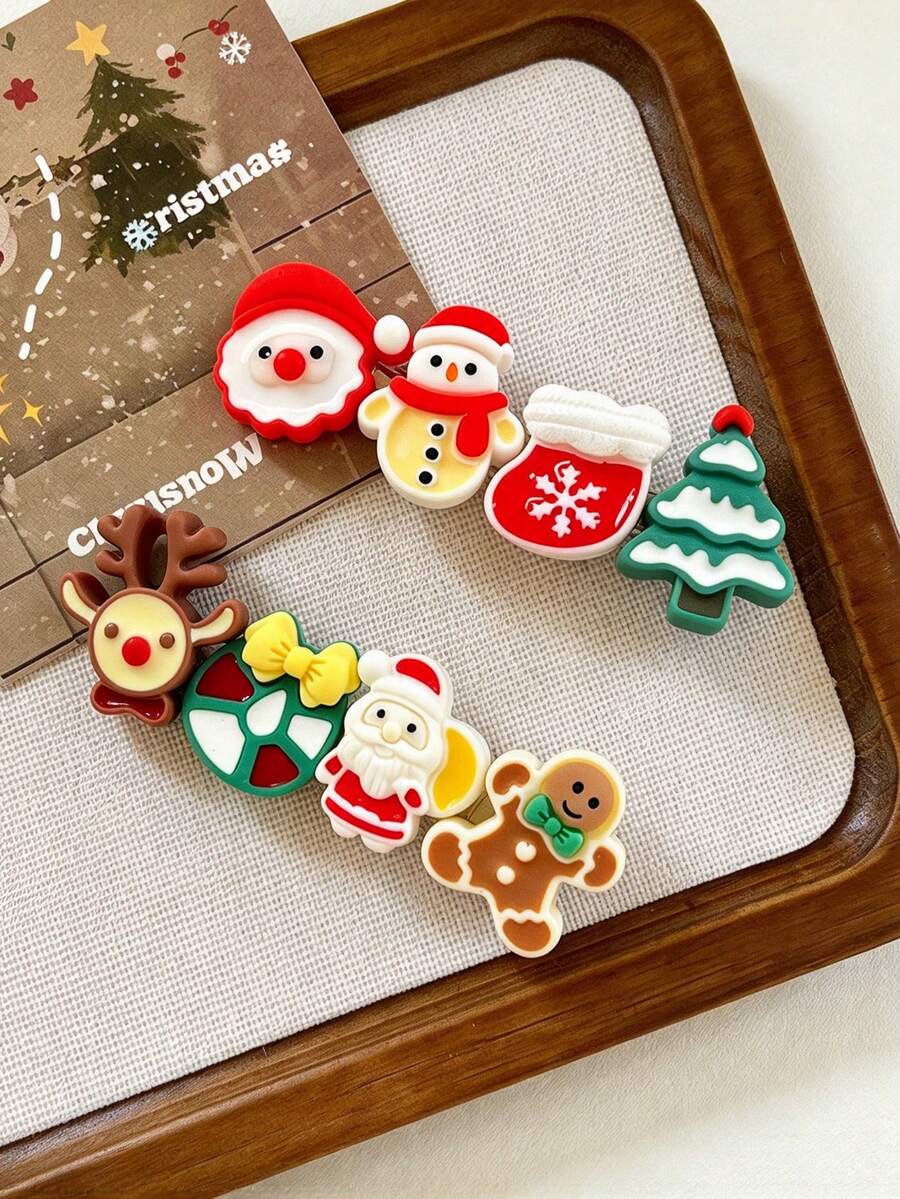 2 buah Jepit Rambut Pohon Natal Bentuk Manusia Kue Jahe & Rusa Kutub, Aksesori Rambut Jepit Poni Samping, Ornamen Rambut Dekorasi Pesta Natal, Jepit Rambut Kecil - MultiWarna - View 1