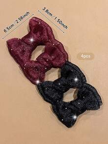 4pcs Black + Burgundy Bow Hair Clips Sweet Style Hair Accessories Suitable For Daily Wear - Multicolor - View 9