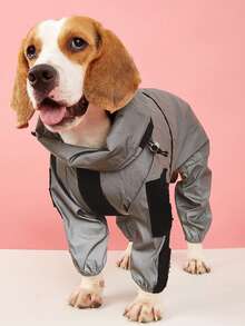 Pet Full Body 4-Leg Raincoat, Reflective Waterproof Clothing For Medium And Large Dogs, Night Visibility - Grey - View 3