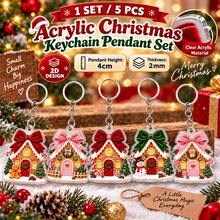5pcs Gingerbread House Christmas 2D Acrylic Keychain, Cute Bow Gingerbread House Pendant, Can Be Used As Bag, Backpack, Key Decoration, Halloween Special Offer Keychain, Suitable As Christmas Holiday Small Gift, Restaurant Event Giveaway, Christmas Gift Box Matching Accessory, Cartoon Atmosphere Christmas Hanging Decoration Gift, Also Can Be Used As Birthday Party Return Gift, Teacher's Day Giveaway, Full Of Holiday Atmosphere Portable Small Accessory - Gingerbread House Kit - View 5