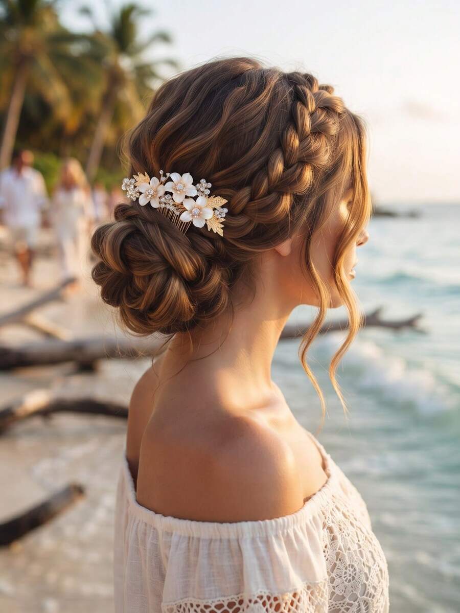 1pc Elegant Floral Rhinestone Hair Comb, Wedding Bridal Hair Accessory, Shiny Alloy Hair Clip, Suitable For Women's Party, Ball, Daily Styling