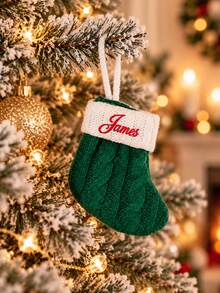 1PC Mini Custom Embroidered Cable Knit Christmas Stocking Personalized Name Xmas Sock, Small Hanging Ornament For Christmas Tree, Unique Holiday Keepsake Gift For Family Members, Custom Embroidery Stocking For Indoor Home Xmas Arrangement. - Multicolor - View 8