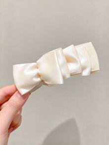 1pc Women's Glossy Satin Multi-Layer Bow Banana Hair Clip, Fashionable Elegant Hair Accessory, Suitable For Various Occasions - Black - View 5