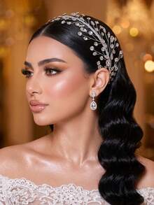 1pc Shiny Rhinestone Bridal Hairband Elegant Women's Headwear Perfect For Weddings And Parties - Silver - View 2