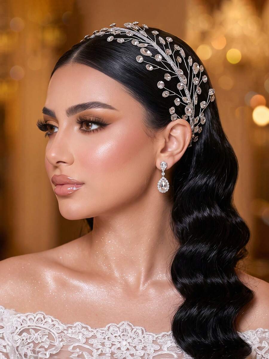 1pc Shiny Rhinestone Bridal Hairband Elegant Women's Headwear Perfect For Weddings And Parties