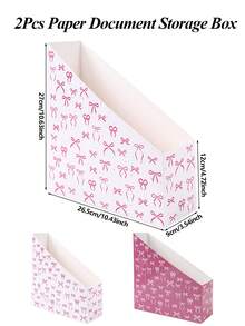 2Pcs Pink Bow Document Storage Box, Magazine File Holder,Desktop Paper Organizer,Pink Cute Desk Organizer,Cute Bow Paper Gift Box,A4 Paper Magazine Holder For Home, Office, Classroom, Back To School Supplies,Girly Desk Decor - Pink Bow - View 13